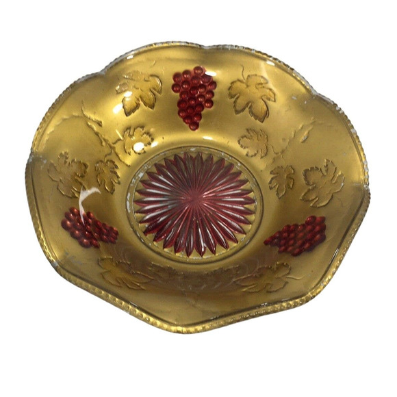 Vintage Goofus Bowl Grape Leaf Center Star Scallop Edge Centerpiece Decor - Picture 5 of 8